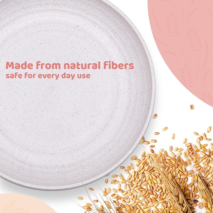 MISS BIG Wheat Straw Plates 8 inches,Plastic Plates Reusable Set of 8,Dinner Plates for Kids&Adults,Dishwasher & Microwave Safe,Eco-Friendly,BPA Free with 4 Colors