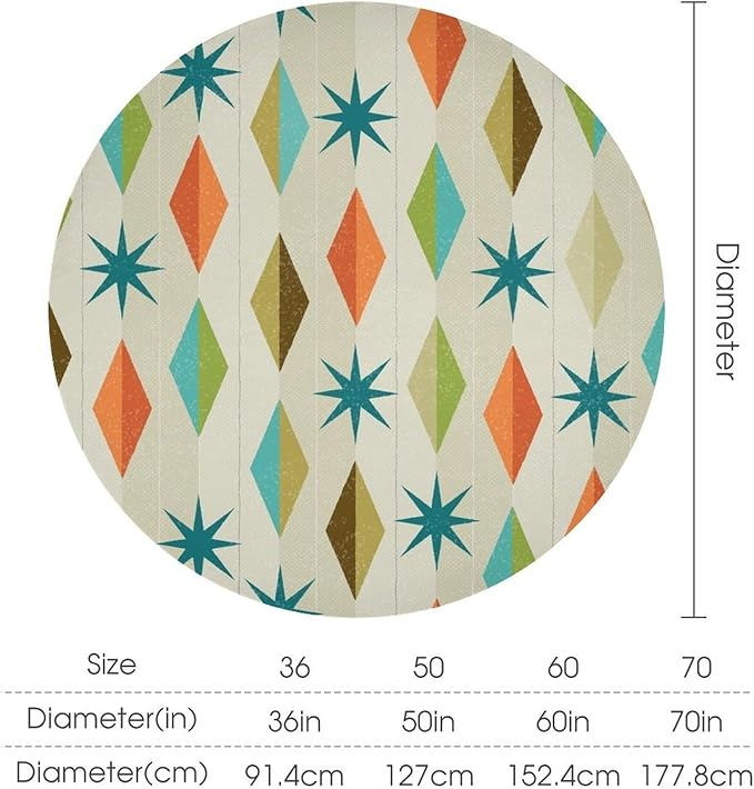Mid Century Round Tablecloth, Modern Colorful Abstract Geometric Retro Art Printed Tablecloth for Home Party Dining Room Kitchen Decor 60Inch(152cm)