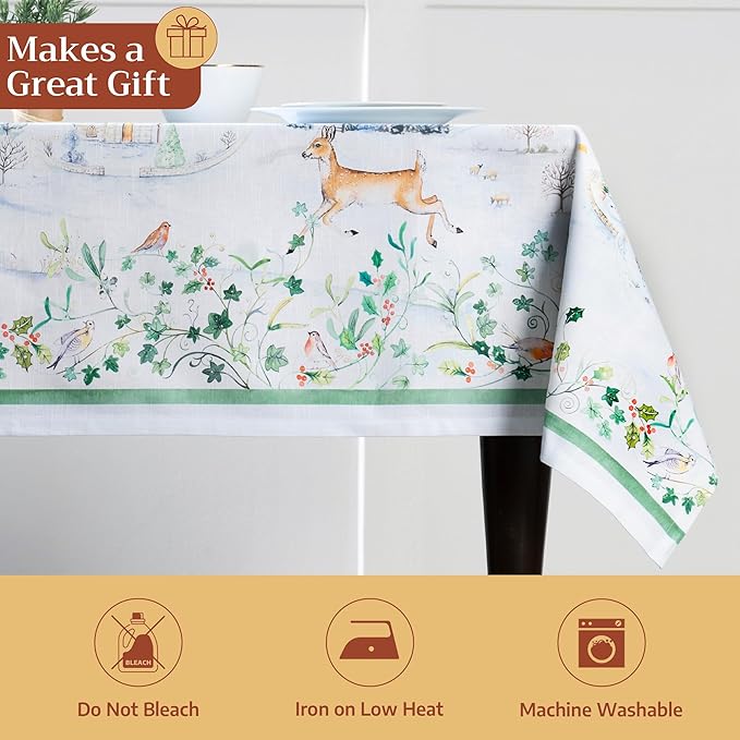 Maison d' Hermine Table Cloth Rectangle Table 100% Cotton 54 x 72 Inches Fall Tablecloth Reusable Everyday Use for Thanksgiving Christmas Decorations Dining Farmhouse Party (Snowy World)