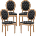 Vintage French Dining Chairs Set of 4, Round Back PU Leather Upholstered Side Chairs with Nailhead Trim and Solid Wood Frame, Sillas de Comedor for Dining Room & Kitchen, Black