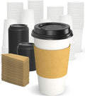 100 Pack 16 oz Disposable Coffee Cups with Lids and Sleeves, Sturdy Thick Paper & Leak-free Insulated to Go Paper Hot Coffee Cups with Sip Lids for Hot & Cold Beverage