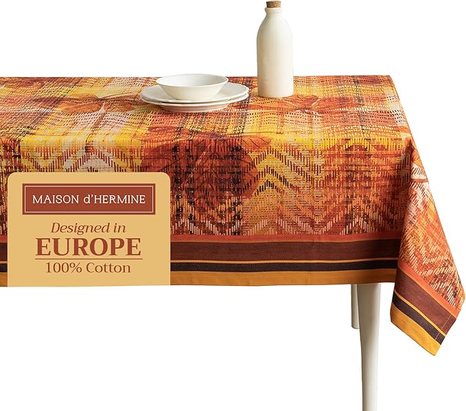 Maison d' Hermine Table Cloth Rectangle Table 100% Cotton 70 x 108 Inches Fall Tablecloth Reusable Everyday Use for Thanksgiving Christmas Decorations Dining Farmhouse Party (Thanksgiving Tartan)