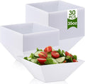 Tioncy 30 Pcs Square Plastic Serving Bowls, Medium Salad Fluted Plastic 35 oz Disposable Serving Bowls Containers for Parties, Snack, Buffet, Chips(White,Classic)