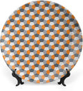 Decorative Plates, Abstract Print Ornament, Modern Style Mosaic Tile with Hexagonal Shapes, 8 Inch, Kitchen Wall Decor, Grey Charcoal Grey Orange