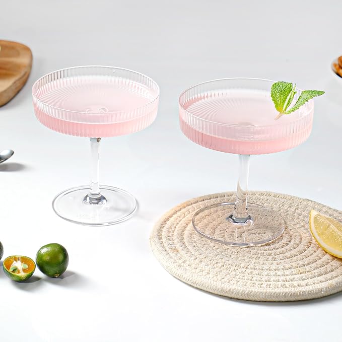 Coupe Glasses | Set of 4 | 7oz Premium Crystal Cocktail Glassware for Champagne, Martini, Cosmopolitan & More | Elegant Stemmed Glasses in Gift Box