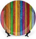 Ceramic Display Plate, Abstract Ceramic Hanging Decorative Plate, Vibrant Wooden Artistic Cheerful Art Rainbow Image, 10 Inch, Living Room Kitchen Decoration Household, Multicolor