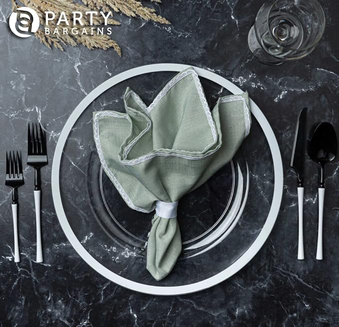 PARTY BARGAINS 13-Inch Charger Plates - 16 Pack, Clear White Rim, Heavy-Duty Disposable Chargers for Elegant Dining - Ideal for Weddings and Formal Events