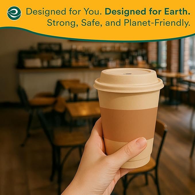 ECO SOUL 200 Pack 12 oz Disposable Coffee Cups with Lids & Sleeves Eco-Friendly, Biodegradable, Compostable, Leak-free & Sturdy To Go Hot Drink Cup for Tea, Chocolate Party Travel Cafe Office & Home
