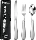 Weighted Utensils for Hand Tremors and Parkinson's Patients-Adaptive Utensils-3 Piece Set Weighted Silverware for Elderly, Arthritis, Weak Hand Grip.Gifts for Parkinsons Patients