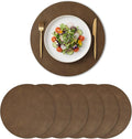 Artoid Mode Brown Faux Leather Placemats Set of 6, 15 Inch Waterproof Wipeable Heat Resistant Vinyl Place Mats, Reversible Table Mats for Kitchen Dining Decor
