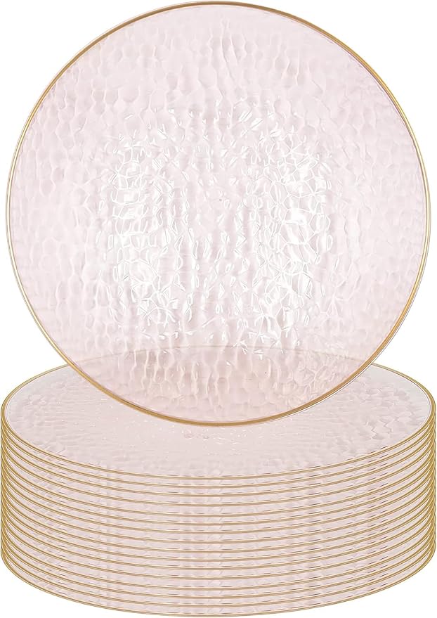 PARTY BARGAINS 13-Inch Charger Plates - 16 Pack, Hammered Pink Gold Rim, Heavy-Duty Disposable Chargers for Elegant Dining - Ideal for Weddings and Formal Events