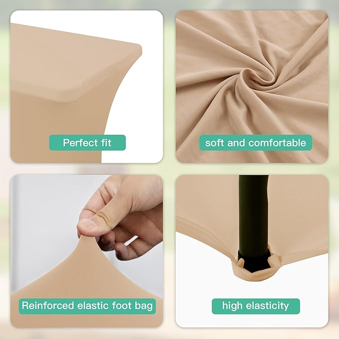 8FT Table Cloth for Rectangular Fitted Events Stretch Champagne Table Covers Washable Spandex Tablecloth Protector for Party, Wedding, Cocktail, Banquet, Festival