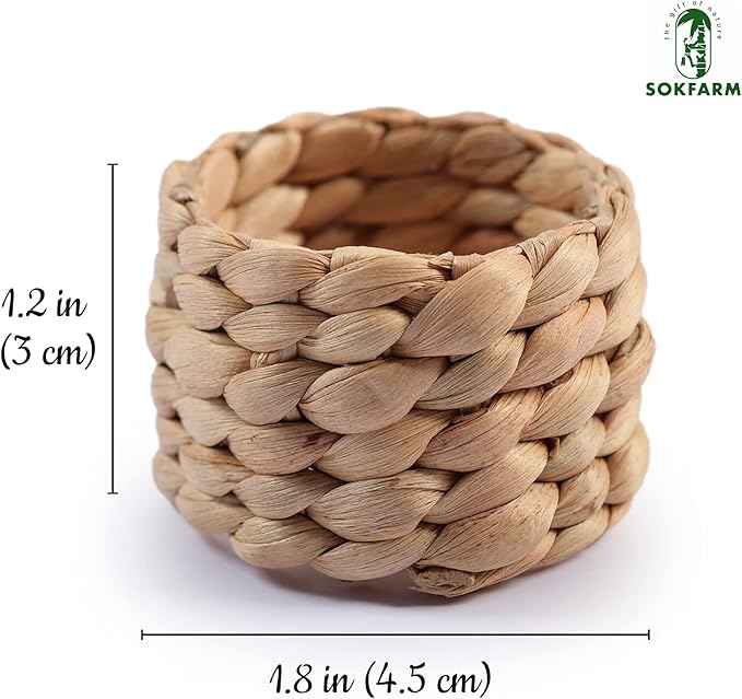 12 Pcs Round Woven Napkin Rings, Water Hyacinth Easter Napkin Rings Set of 12, Anillos para Servilletas De Tela, Boho Napkins Holder for Elegant Table Decoration, Christmas Table Decor, Wedding Decor