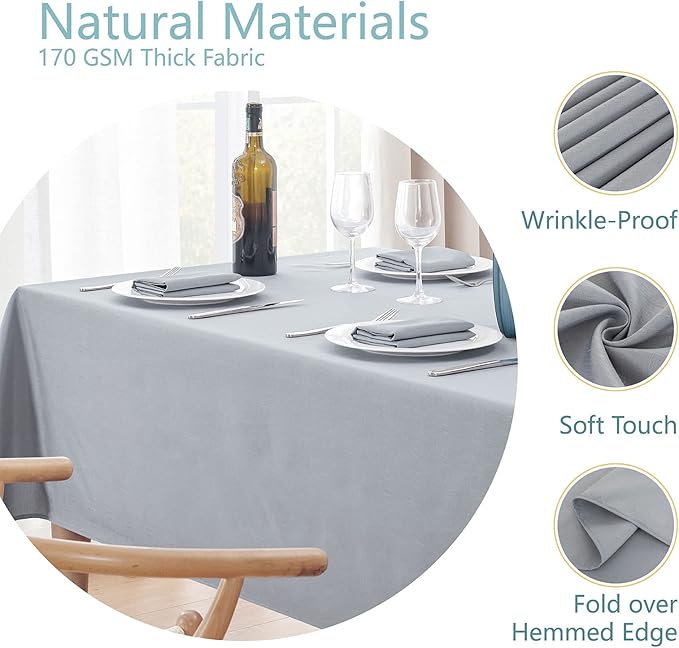 Textured Rectangle Tablecloth 60x104 inch Table Cloth Water Resistant Wrinkle Free Spill-Proof, Decorative Fabric Table Cover Washable for Banquet Parties Event Holiday Dinner, Light Grey