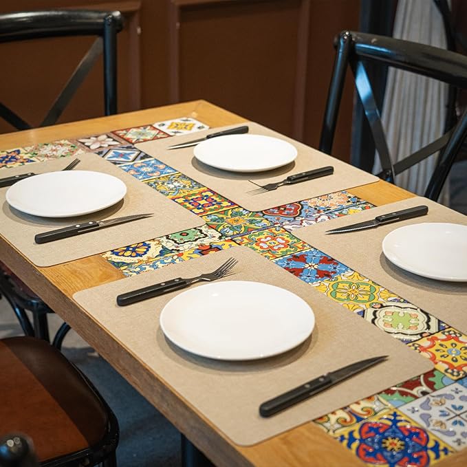 Heat Resistant Placemats Set of 6, 17x12in Waterproof Wipeable Faux Leather Non Slip Table Mats, Easy to Clean, Stain Resistant, for Kitchen Dining Room– Taupe