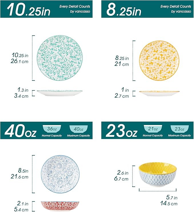 vancasso SELENE Plates and Bowls Set for 6, 24 Pieces Dinnerware Sets, Mircowave and Dishwasher Safe Dishes Set, Porcelain Pastel Dinnerware