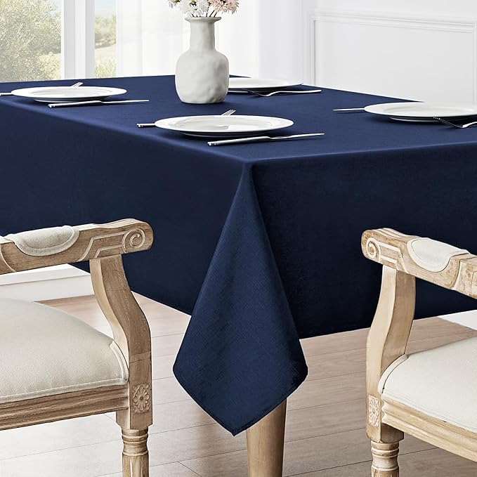 Rectangle Tablecloth Waterproof 60x104 inch Linen Textured Table Cloth Stain and Wrinkle Resistant Washable, Decorative Fabric Table Cover for Dining, Party and Camping, Navy Blue