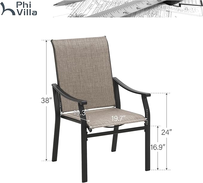PHI VILLA Outdoor Dining Chairs Set of 2, Breathable Textilene Fabric and Metal Frame with Backrest and Armrest,Quick-Dry and Rustproof,Patio Chairs for Lawn,Garden