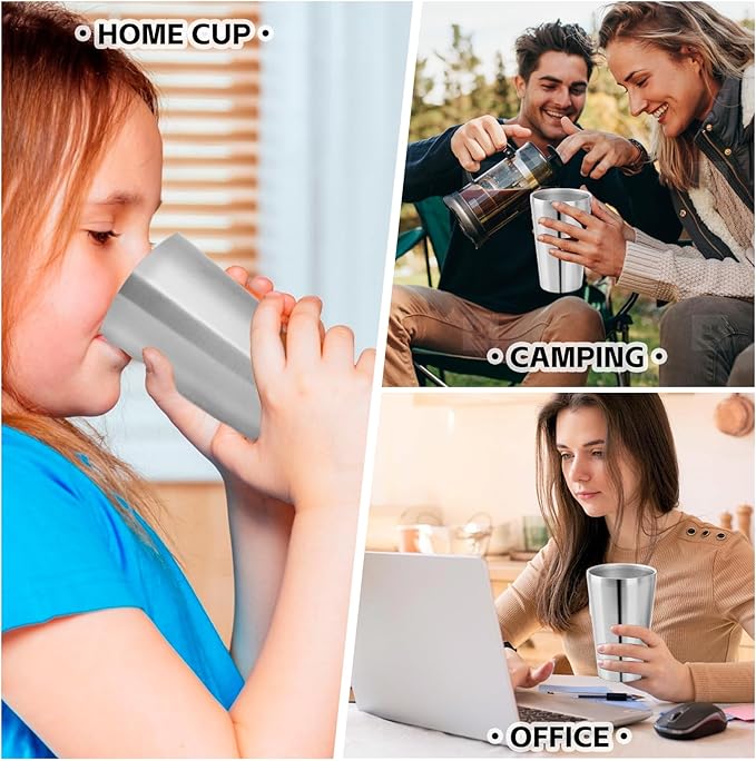 10 Pack 18.6 oz Stainless Steel Insulated Cup, Double Wall Vacuum Small Metal Cup, Reusable Camping Cups Unbreakable Indoor Outdoor for Party, Home, Office, BBQ, Sliver
