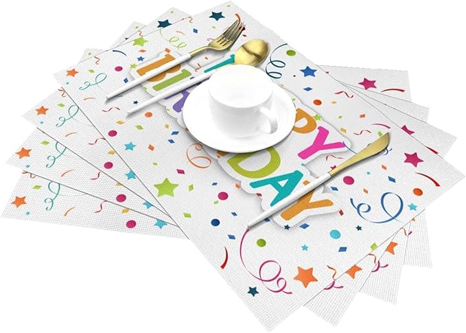 Happy Birthday Placemats Set of 4 Washable Table Place Mats for Dining Kitchen Party Decor