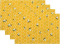 Mustard Yellow Placemats Set of 4 Cute Honey Bee Summer Decor Place Mats 12x18 Inch Honeycomb Seasonal Holiday Decorative Linen Table Mats for Home Kitchen Dining Party Table Decoration