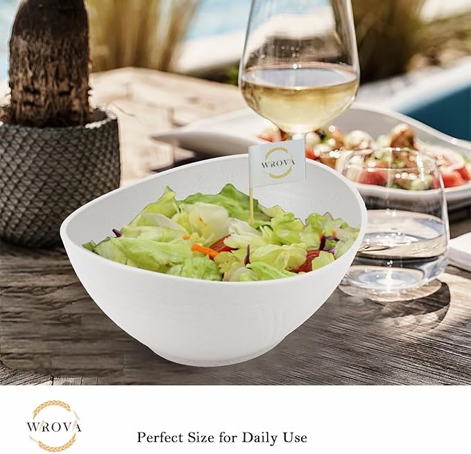 Wrova Big Wheat Straw Bowls,Unbreakable Large Salad Bowls,Dishwasher and Microware Safe Plastic Bowls Reusable,Kitchen Bowl Set for Salad,Cereal,Soup and Oatmeal.Black and White