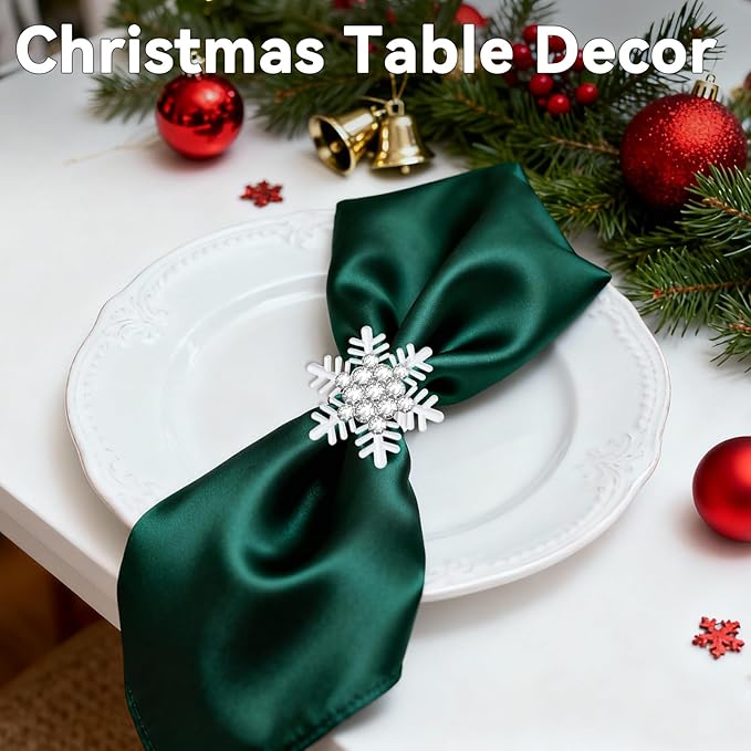 ZeeDix Set of 8 Christmas Snowflake Napkin Rings for Dinning Table Setting- White Rustic Dinner Tables Setting Decoration for Wedding Receptions, Christmas Holiday Party Dinner Parties