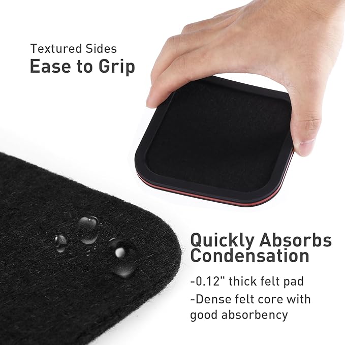 Lexenic Sleek Absorbent Coasters for Drinks with Solid Acacia Wood Holder, Silicone Cup Mat with Removable Felt Insert, Non-Slip, Non-Stick, Gift for Coffee Table Kitchen Decor, 6PCS (Black Red)