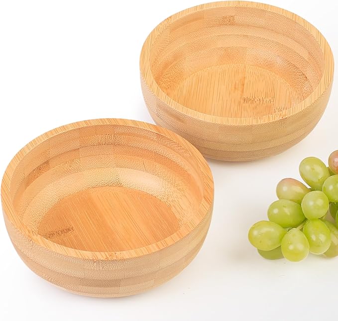 Soup Bowls Set of 2 for Dessert/Cereal/Pasta/Fruit | Natural Bamboo Serving Bowls for Nuts/Candy/Snacks/Pistachio | Charcuterie Accessories for Dipping/Condiments/Sauce | 15.21 oz Capacity