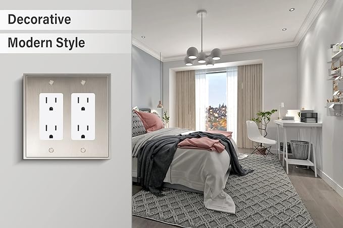 Henne Bery Soft Modern Decorative Wall Plate Switch Plate Outlet Cover (Double Decorator, Satin Nickel)