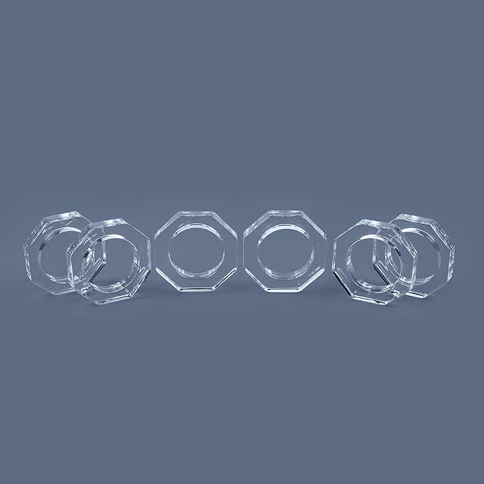 CLEENTABLE Acrylic Napkin Rings Set of 8 - Octagon Transparent Design for Christmas, Thanksgiving, Holiday Table Decor - Durable Crystal Napkin Holders for Dinner Parties & Everyday Use (Opaque)
