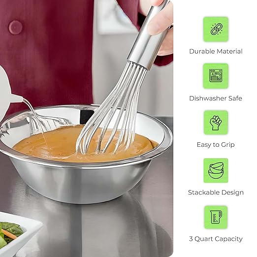 OCS Parts 0.75 Quart Mixing Bowls | Set of 4 | 7-Inch Stainless Steel Professional Grade Flat Base Mixing Bowls for Home and Commercial Kitchens | Dishwasher Safe