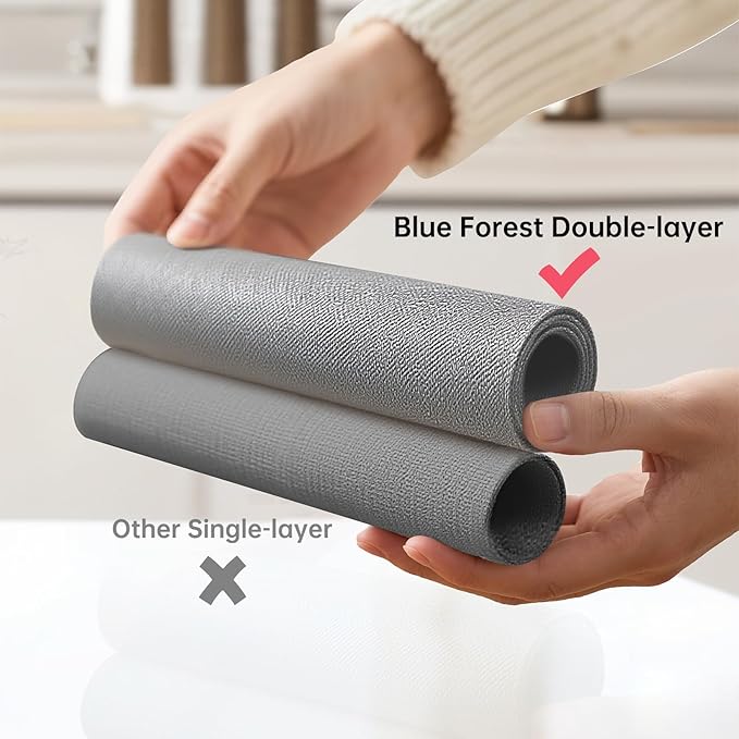 Blue Forest Placemats Set of 8, Dual-Layered Thickened Faux Linen Table Mats Heat Resistant Machine Washable Wrinkle Free Place Mats for Kitchen Dining Outdoor/Indoor (Light Grey)