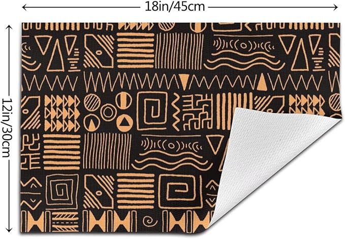 African Ethnic Pattern Placemats Set of 4 Abstract Tribal Art Wipeable Table Mats Reusable Washable PVC Rectangle Place Mats for Kitchen Dining Home Decor 12x18 Inches
