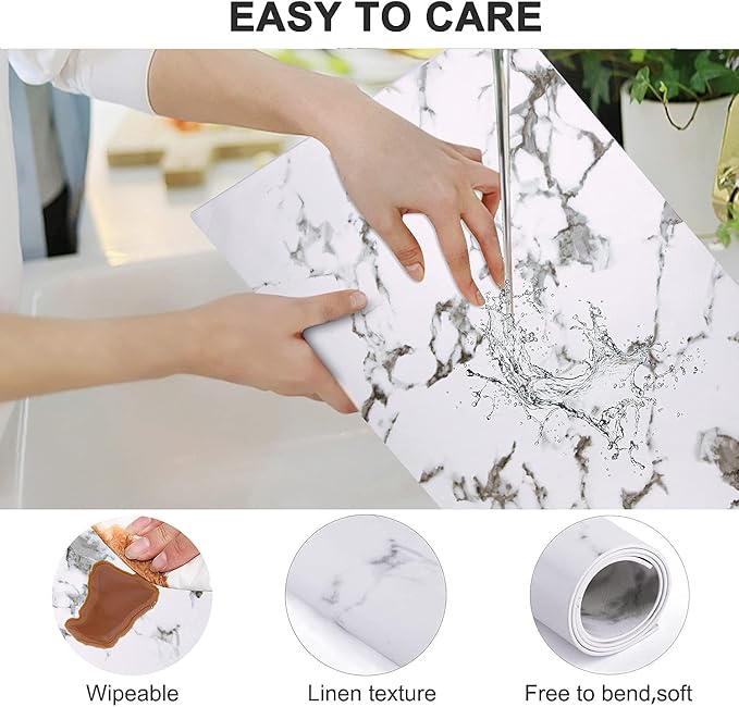 Leather Heat Resistant Placemats Set of 6 Waterproof Wipeable Washable PU Table Mats,Easy to Clean Anti-Slip Place Mats (Marble, 6)