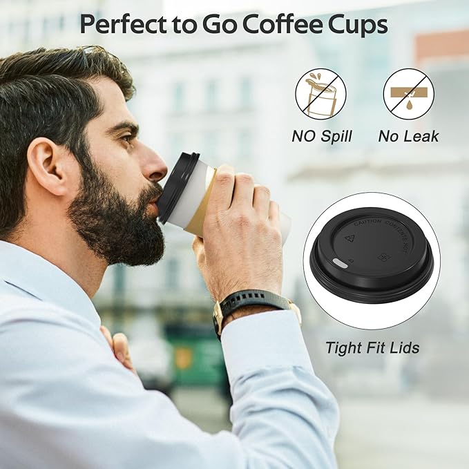 100 Pack 16 oz Disposable Coffee Cups with Lids and Sleeves, Sturdy Thick Paper & Leak-free Insulated to Go Paper Hot Coffee Cups with Sip Lids for Hot & Cold Beverage
