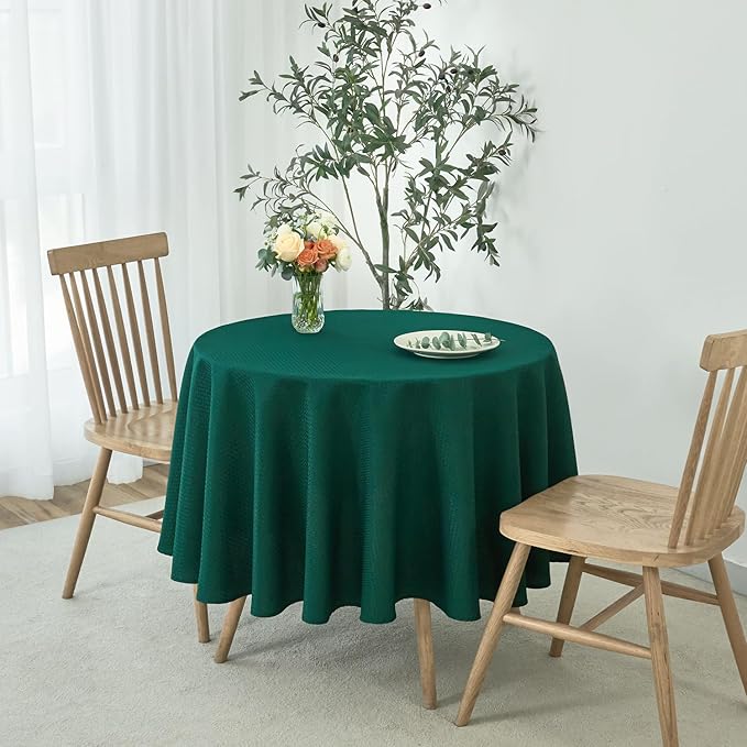maxmill Round Tablecloth Weaved Texture Design Spill-Proof Wrinkle Free Soft Christmas Table Cloth for Circular Table Cover, for Dining Room Banquet Parties Holiday Dinner, 70 Inch Hunter Green