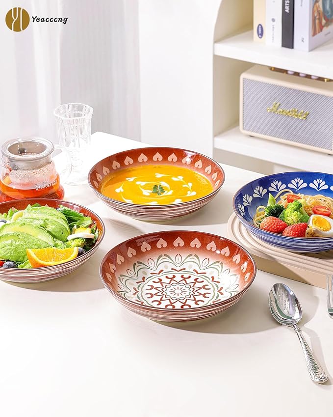 Yeacccng Pasta Bowls Set of 6, 35 Oz Ceramic Large Salad Bowl, 8.5 Inch Colorful Serving Bowls for Kitchen, Dishwasher & Microwave Safe, Scratch-Resistant, Lead-Free (Brown*6)