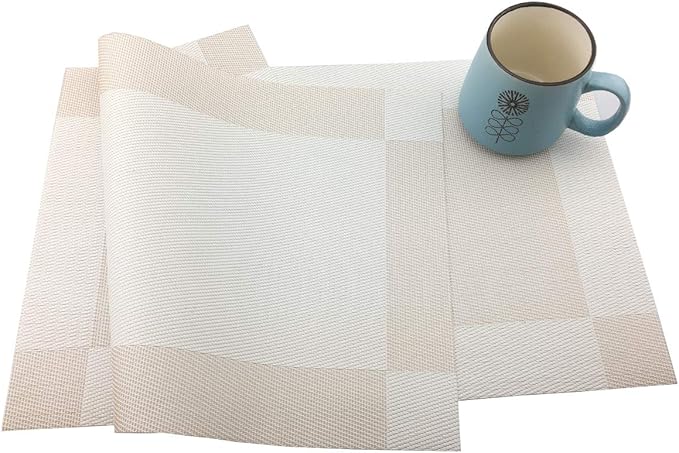 Gugrida Vinyl Beige Placemats Heat Resistant Dining Table Mats Non-Slip Washable Place Mats Set of 6 （Beige）