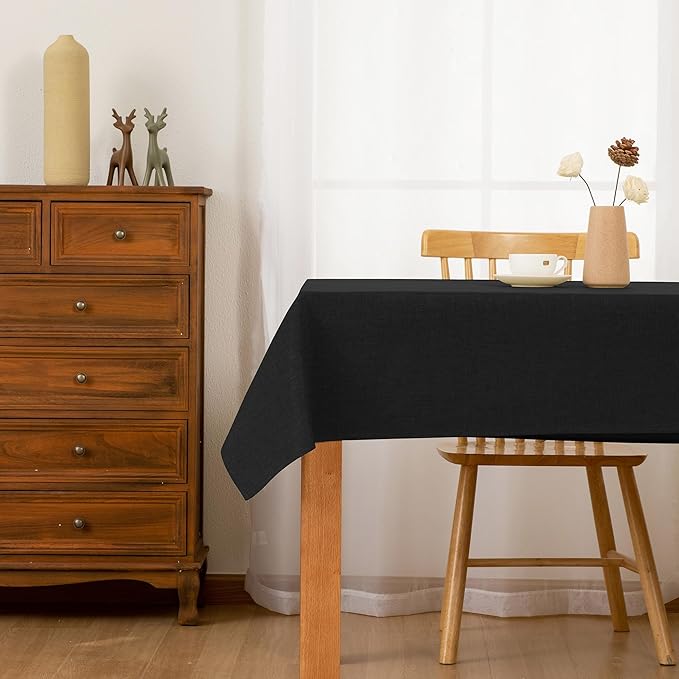 Hiasan 2 Pack Faux Linen Rectangle Tablecloth - Wrinkle and Stain Resistant Washable Table Cloth for Kitchen Dining Room Holiday Table Cover for Party Dinner, Black, 60 x 84 Inch