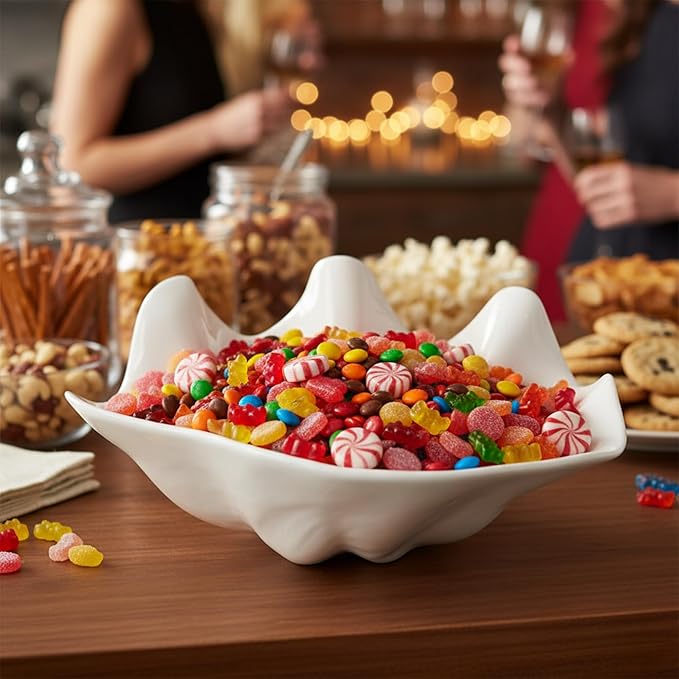 Coastal White Shell Serving Bowl – 20 oz Medium Plastic Dishes for Snacks, Candy, Nuts, Dips, Jewelry, Keys, Soap – Kitchen, Tabletop, Parties & Beach-Themed Decor (2 Pack)