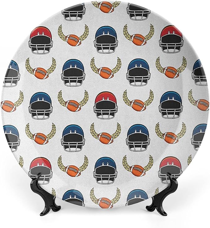 Ceramic Display Plate, American Football Ceramic Hanging Decorative Plate, Rugby Championship Professional League Fun Game, 6 Inch, Household Custom Ceramic Plate, Multicolor