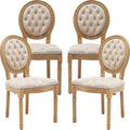 Vintage French Dining Chairs Set of 4, Round Back Velvet Upholstered Accent Chairs with Nailhead Trim and Solid Wood Frame, Elegant Sillas de Comedor for Dining Room & Kitchen, Beige