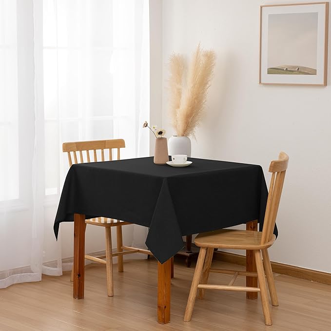 Hiasan Faux Linen Square Tablecloth - Wrinkle and Stain Resistant Washable Table Cloth for Kitchen Dining Room Holiday Table Cover for Party Dinner, Black, 54 x 54 Inch