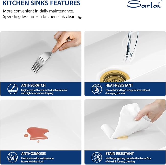 Sarlai 32 Inch White Undermount Sink Fireclay 32x19 Inch Dual Drop in & Undermount Kitchen Sink Porcelain Ceramic Single Bowl Deep Basin
