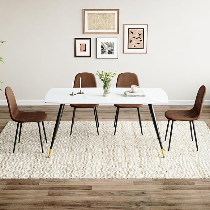 Table and Chairs Set of 4, Dining Room Table Set for 4, Sintered Stone Kitchen Table Top and Modern Chairs Set of 4 for Kitchen Dining Room