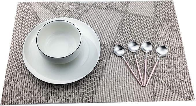 Gugrida Natural Placemats Woven Vinyl Non-Slip Insulation Heat Stain Resistant Washable Table Placemats Kitchen Dining Table Top Meal Mat Place Mats PVC Set of 6, Natural Wood Color