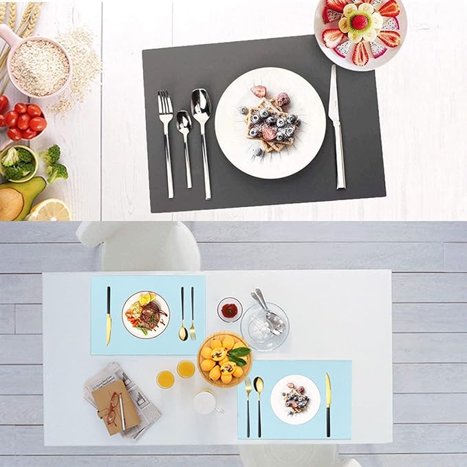 IYYI Silicone Placemats, Placemats Set of 4, Kids Place Mats, Waterproof Table Mat, Heat Resistant Non-slipTable Mats for Dining Table (Light Blue)