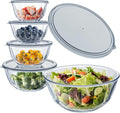 WhiteRhino Glass Mixing Bowls with Lids Set of 5（4.70QT,2.85QT, 1.69QT,1.11QT,0.85QT,Glass Bowls with Lids,Large Salad Bowls Space-Saving Nesting for Cooking,Baking,Prepping,Dishwasher Safe