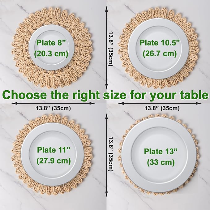 13.8" Set of 10 Round Corn Husk Placemats | Boho Woven Rattan Table Mats | Farmhouse Wicker Spring Plate Chargers Like Water Hyacinth, Seagrass for Wedding, Party, Christmas, Events